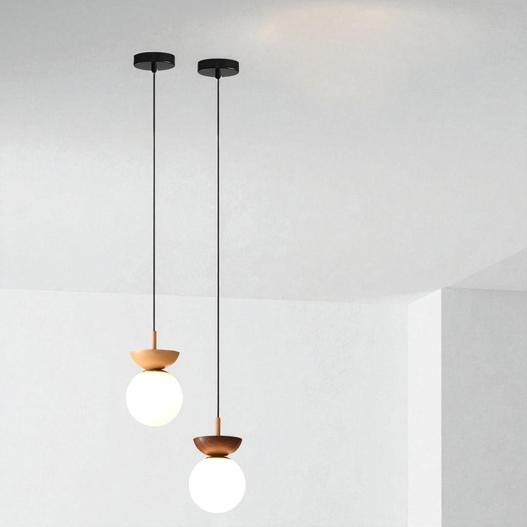 Szklana kula lampa sufitowa z drewna i żelaza | Skandynawski