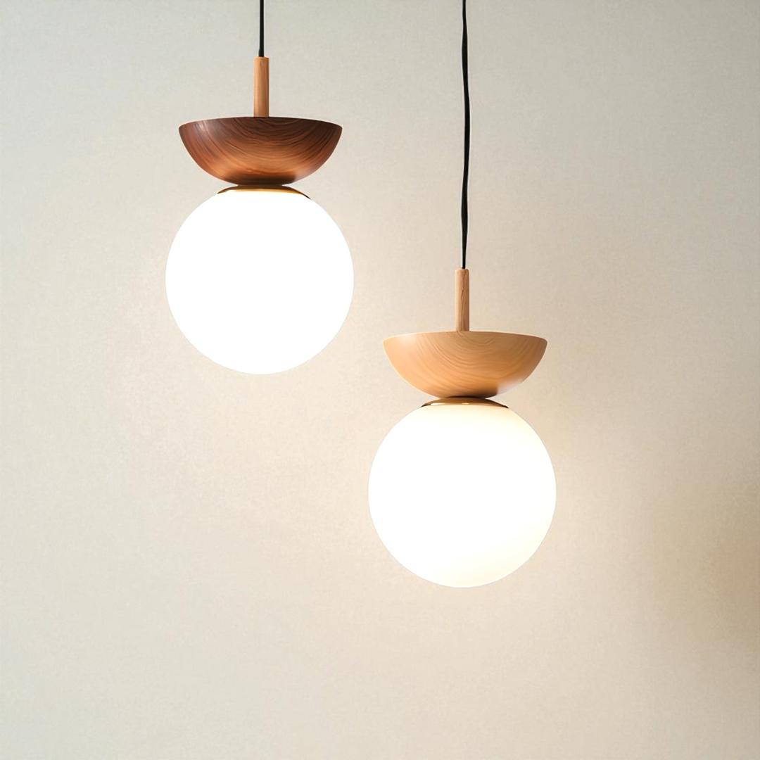 Szklana kula lampa sufitowa z drewna i żelaza | Skandynawski