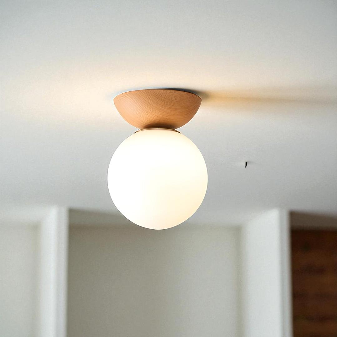 Szklana kula lampa sufitowa z drewna i żelaza | Skandynawski