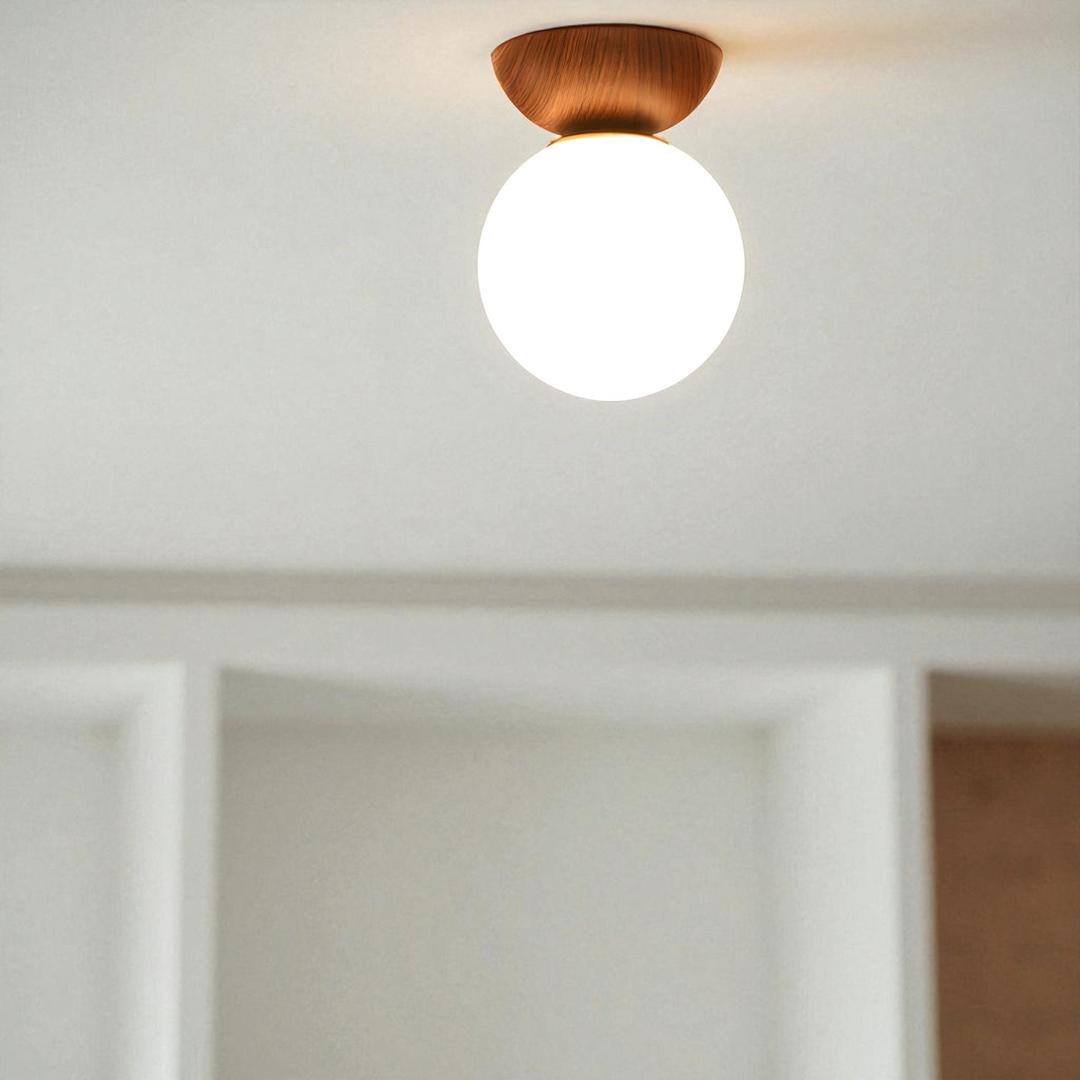 Szklana kula lampa sufitowa z drewna i żelaza | Skandynawski