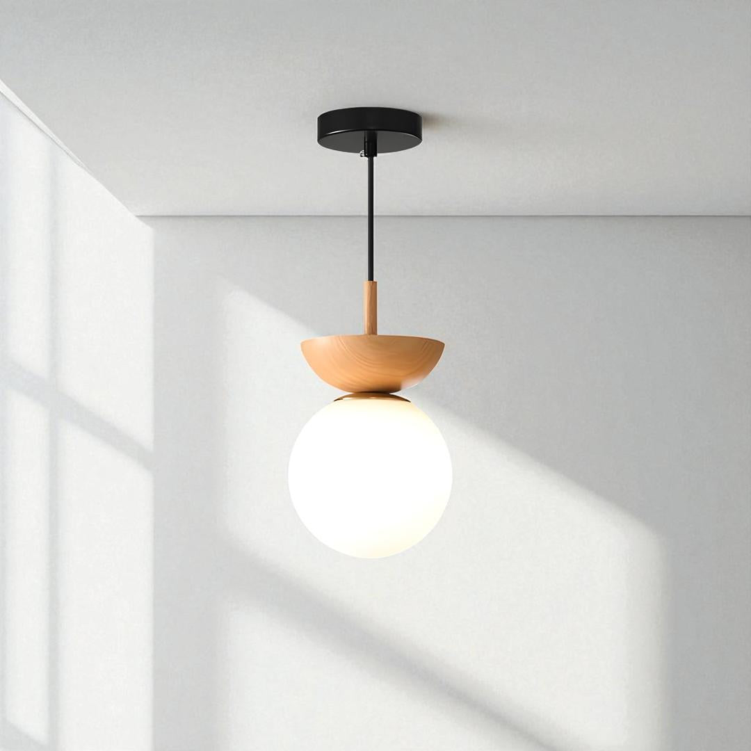 Szklana kula lampa sufitowa z drewna i żelaza | Skandynawski