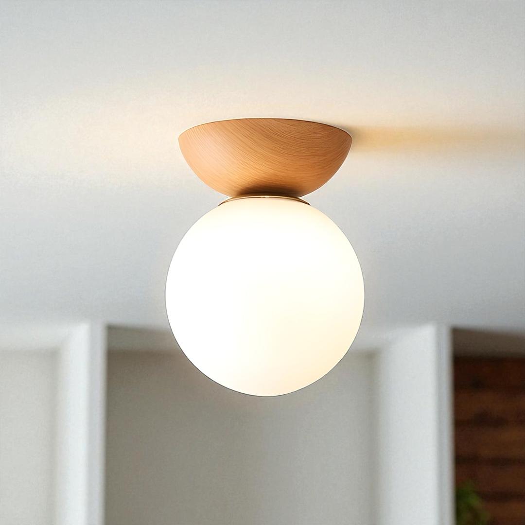 Szklana kula lampa sufitowa z drewna i żelaza | Skandynawski