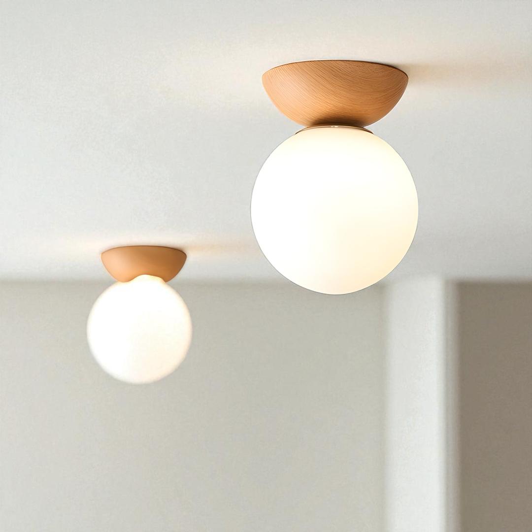 Szklana kula lampa sufitowa z drewna i żelaza | Skandynawski
