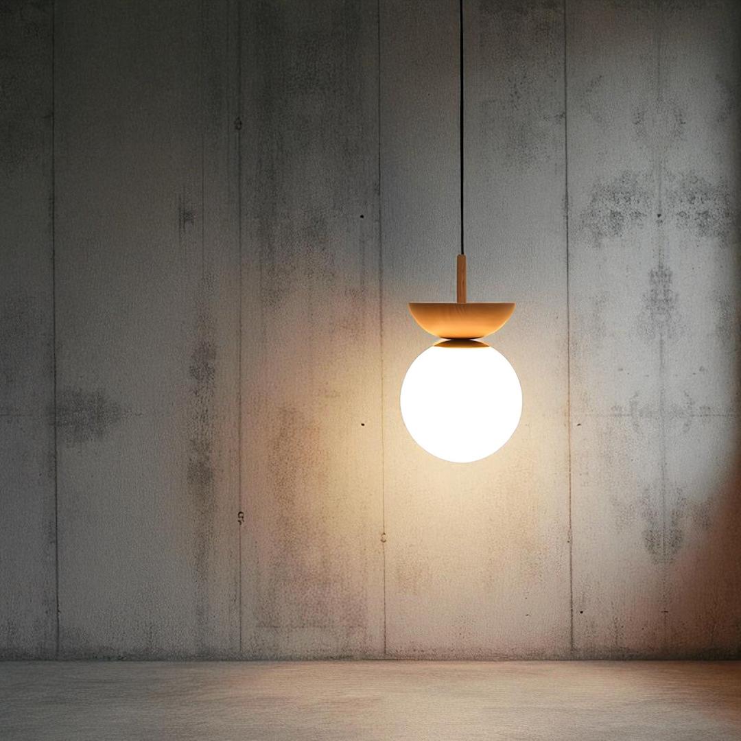 Szklana kula lampa sufitowa z drewna i żelaza | Skandynawski