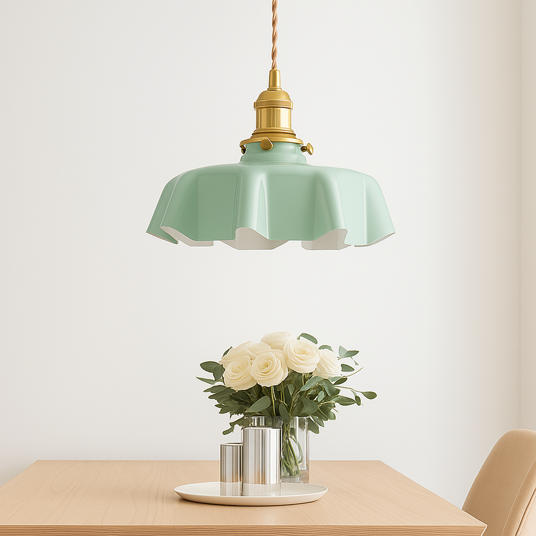 Retro Szklana Lampa Wisząca | Kremowy Kwiatowy Akcent