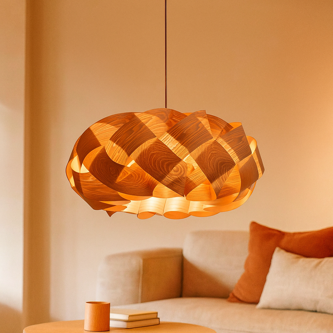 Drewniana Lampa Wisząca Spiralna | Nowoczesna