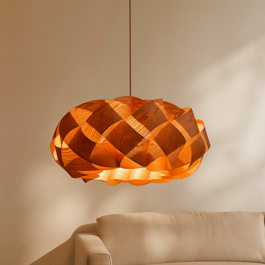 Drewniana Lampa Wisząca Spiralna | Nowoczesna