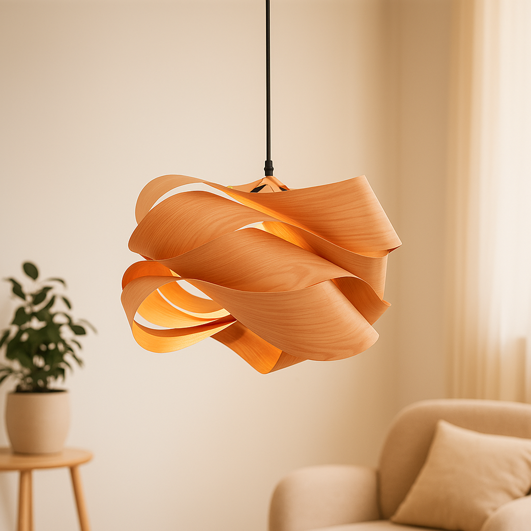 Drewniana Lampa Wisząca Spiralna | Nowoczesna