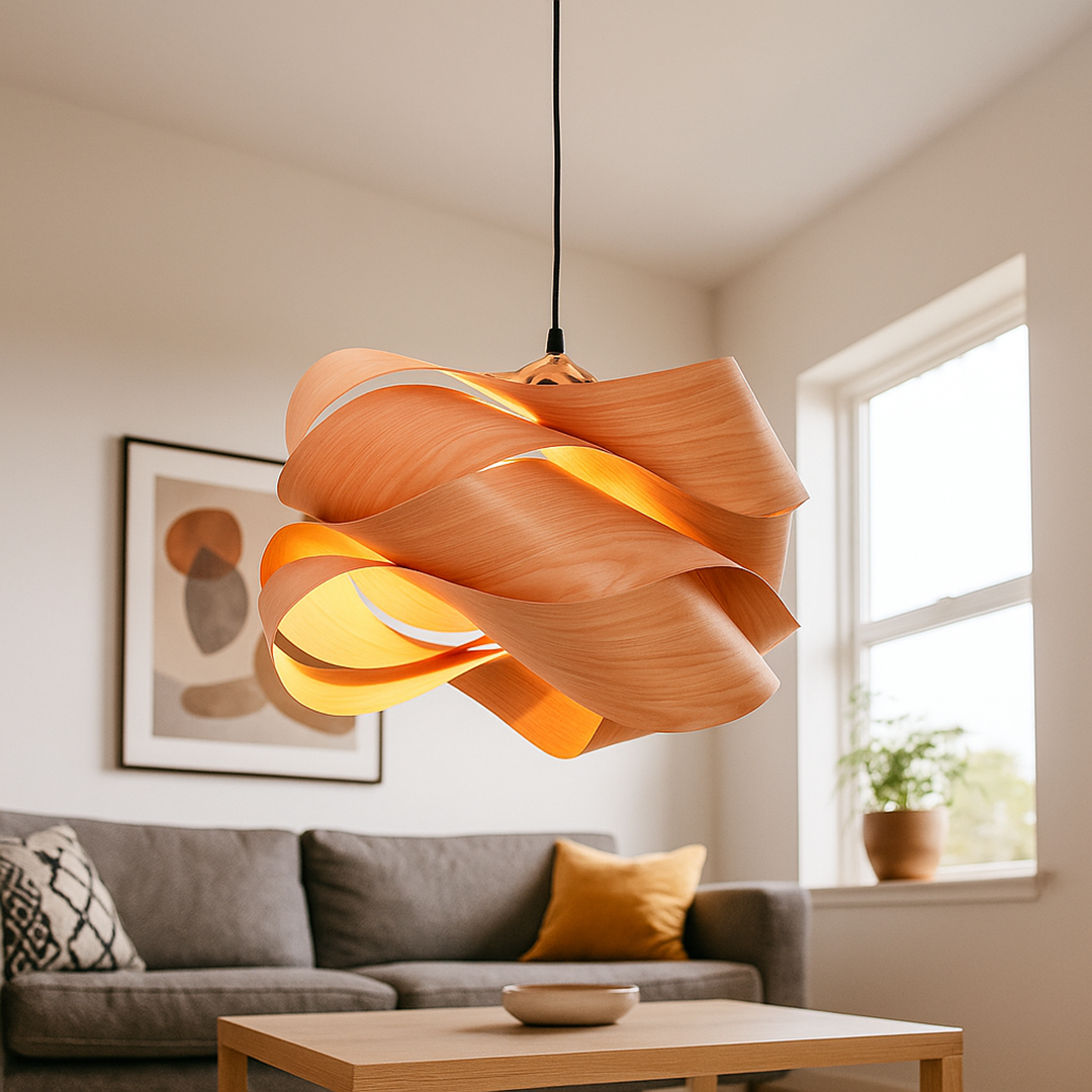 Drewniana Lampa Wisząca Spiralna | Nowoczesna