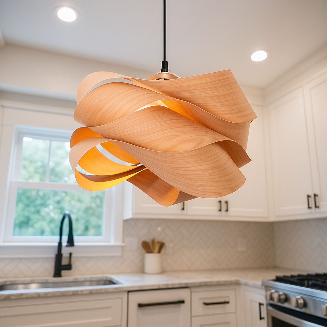 Drewniana Lampa Wisząca Spiralna | Nowoczesna