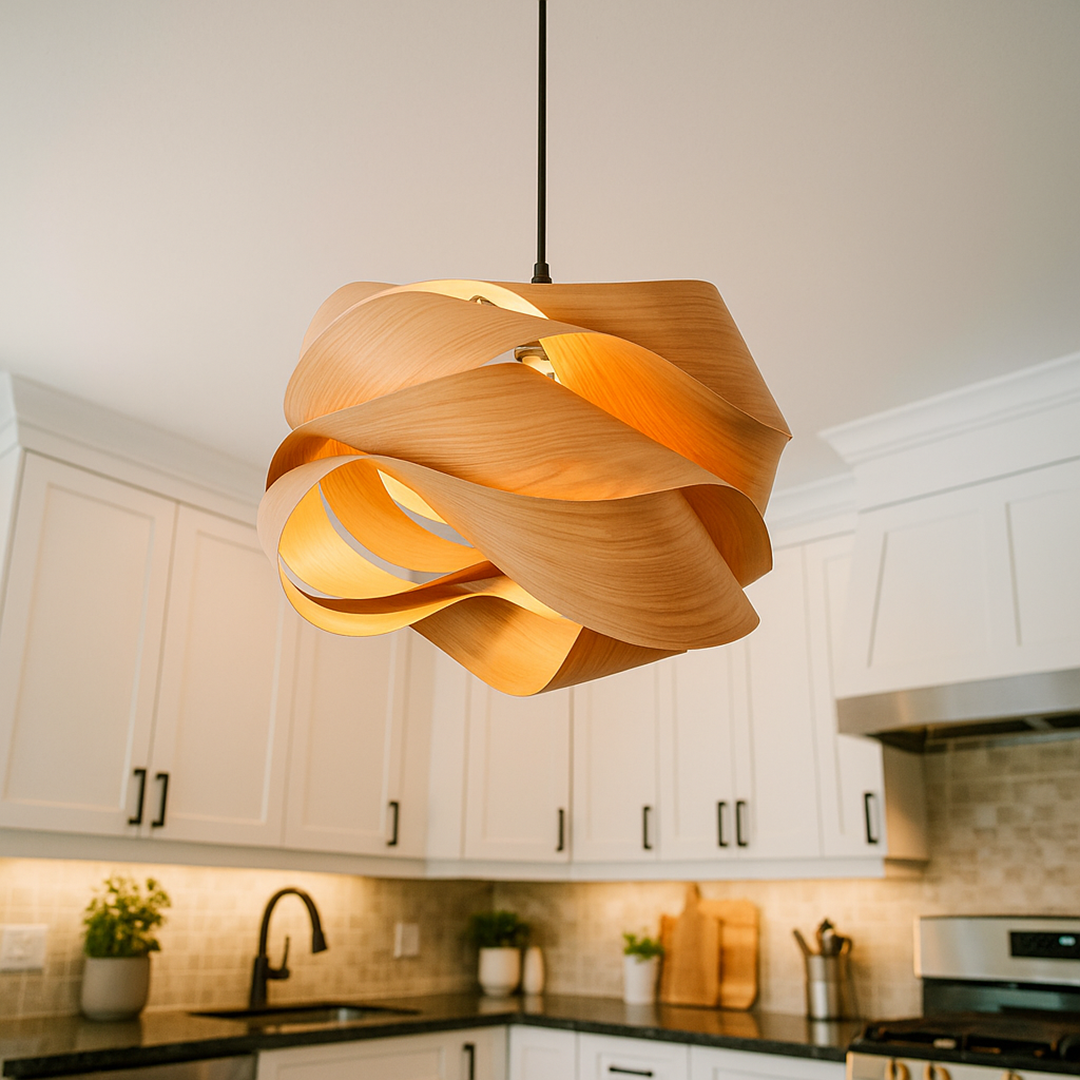 Drewniana Lampa Wisząca Spiralna | Nowoczesna