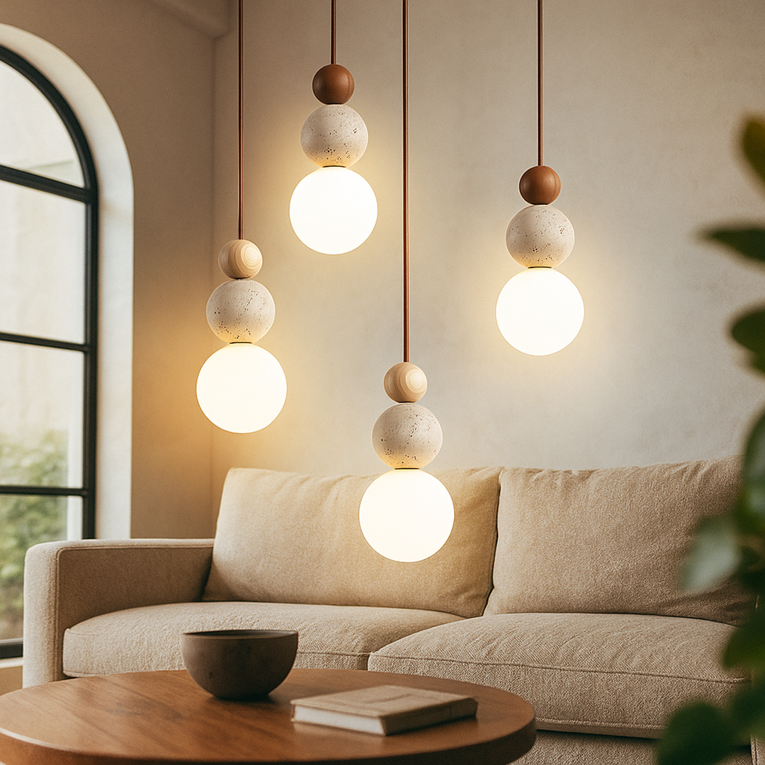 Lampa wisząca z trawertynu | Nowoczesna lampa sufitowa o rustykalnym uroku