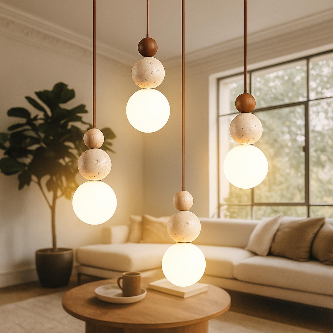 Lampa wisząca z trawertynu | Nowoczesna lampa sufitowa o rustykalnym uroku