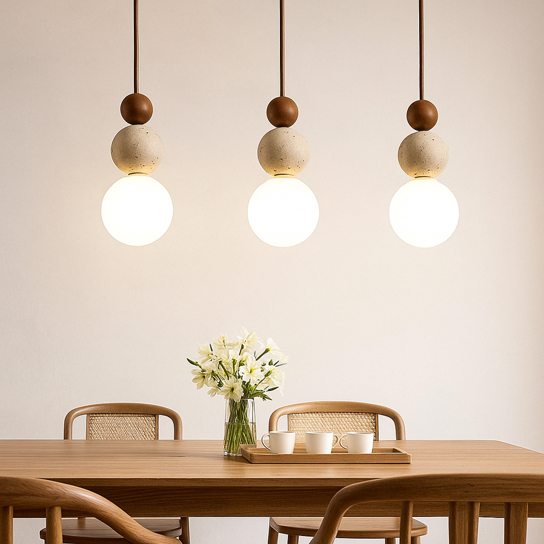 Lampa wisząca z trawertynu | Nowoczesna lampa sufitowa o rustykalnym uroku
