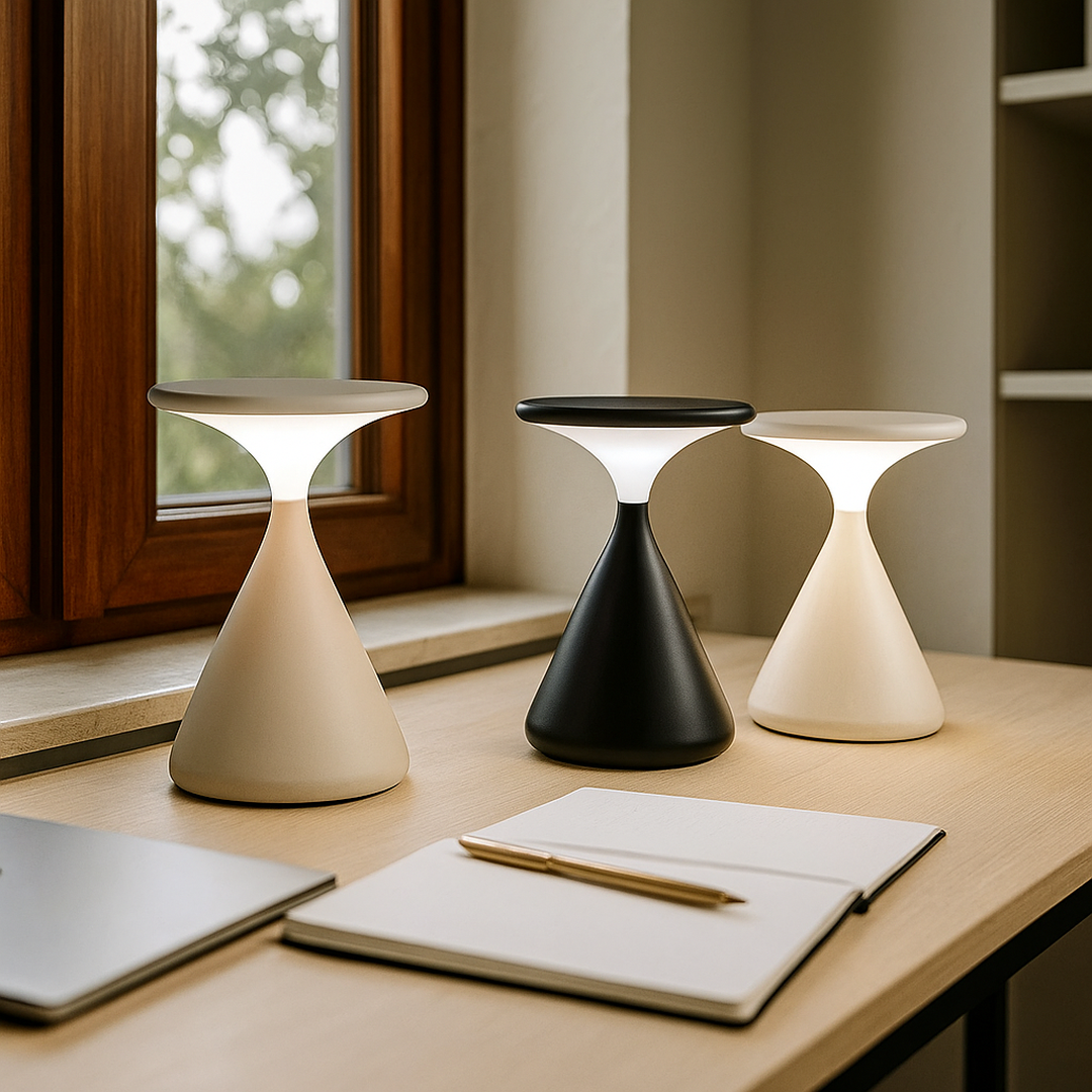Lampa stołowa klepsydra regulowana | Bezprzewodowa lampa designerska