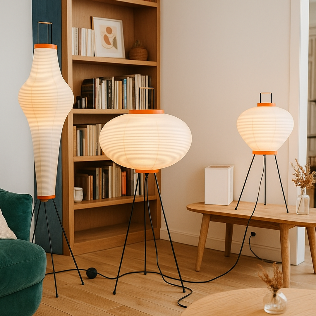 Vintage lampa podłogowa | Abażur z papieru ryżowego