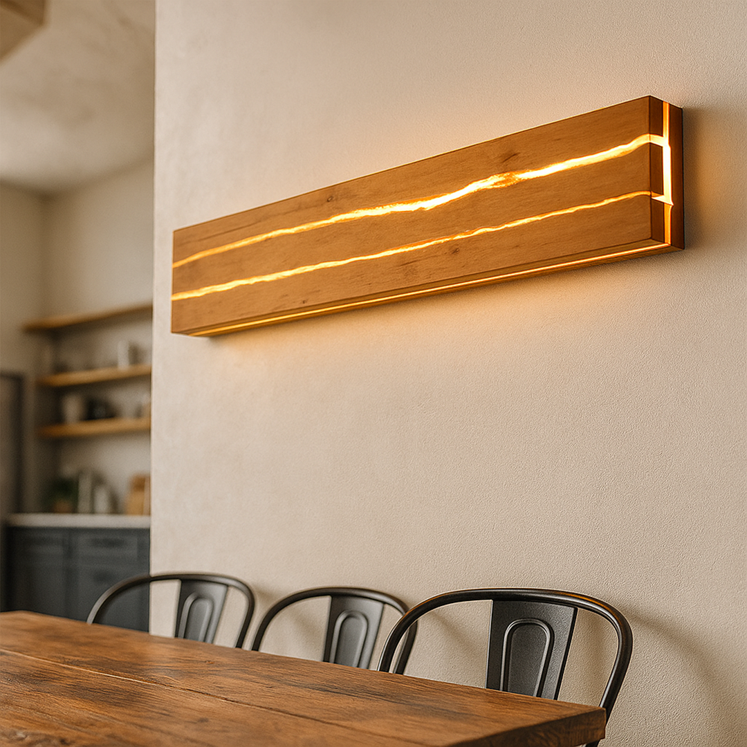 Nowoczesna drewniana lampa ścienna | Unikalny wzór pęknięcia