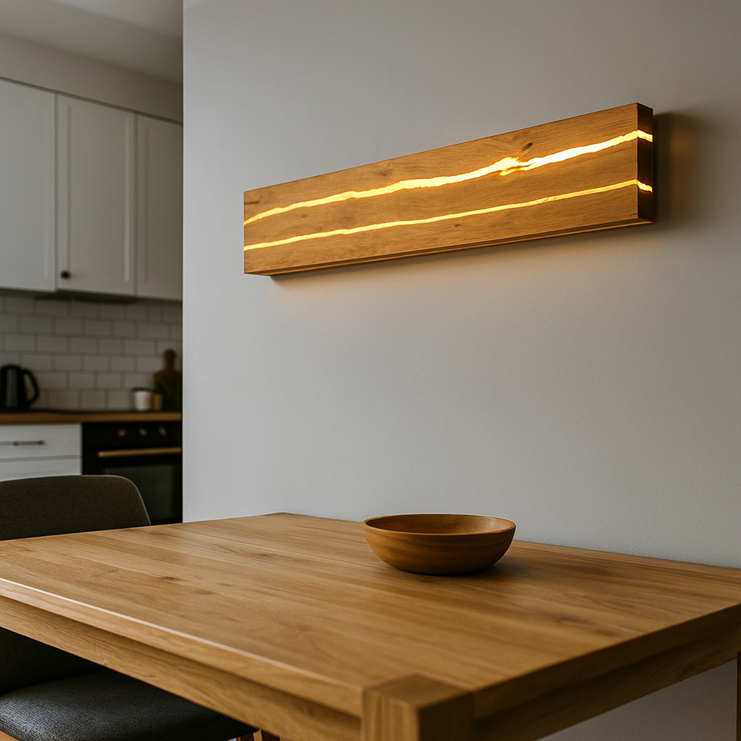 Nowoczesna drewniana lampa ścienna | Unikalny wzór pęknięcia