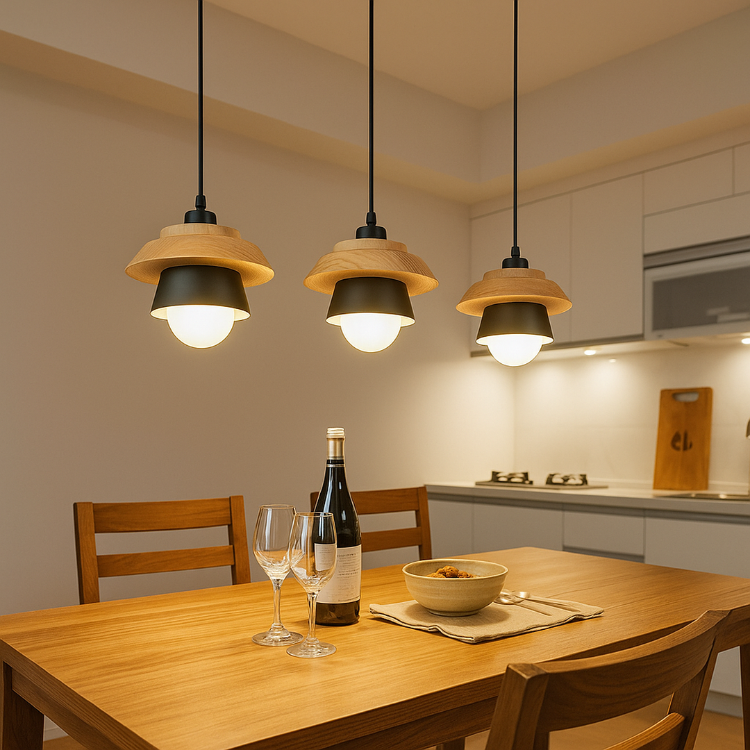 Metalowa Lampa Wisząca | Kamień I Drewno