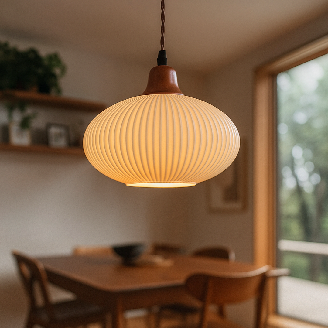 Ceramiczna Lampa Wisząca | Żłobione Detale
