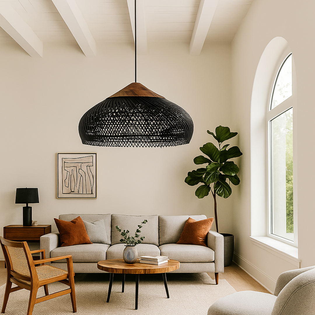 Rattanowa Lampa Wisząca | Estetyka Japandi