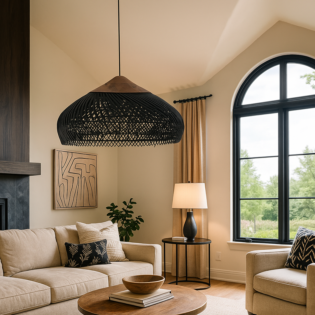 Rattanowa Lampa Wisząca | Estetyka Japandi