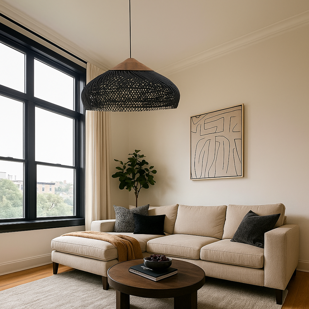 Rattanowa Lampa Wisząca | Estetyka Japandi