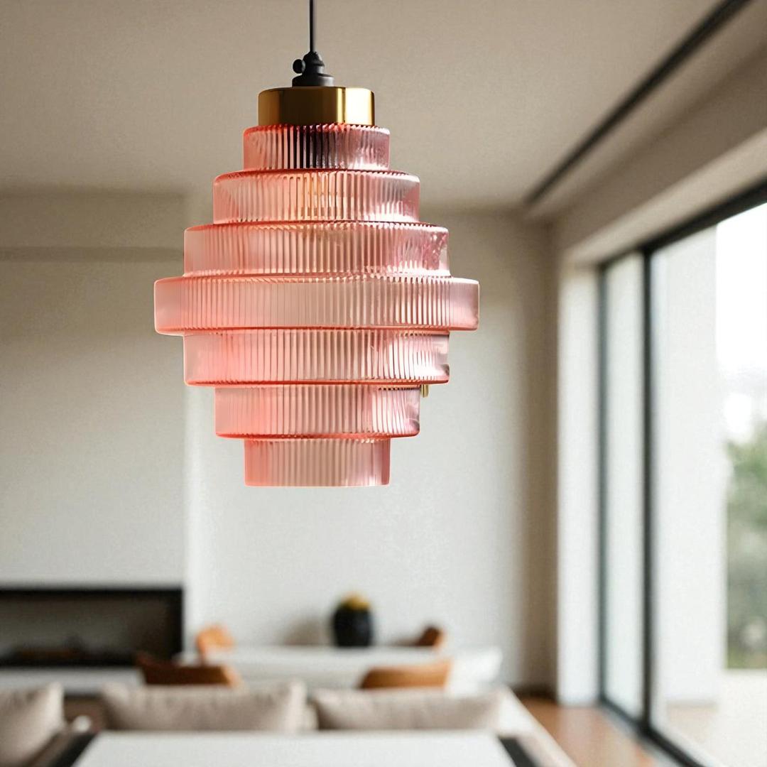 Szklana Lampa Sufitowa Retro Design | Mosiężne Wykończenie