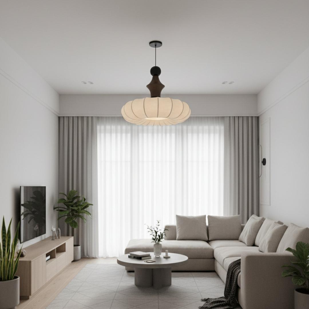 Lampa Wisząca Z Abażurem Z Tkaniny Jedwabnej | Regulowana