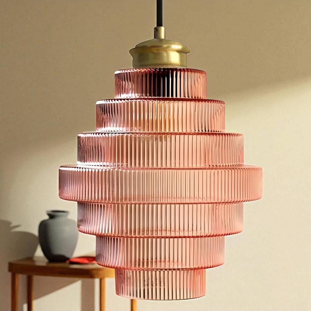 Szklana Lampa Sufitowa Retro Design | Mosiężne Wykończenie