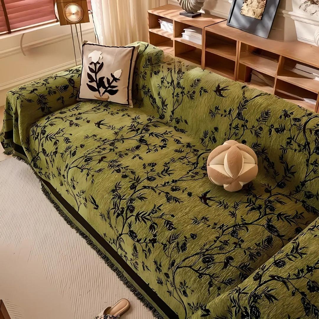 Elegancki Pokrowiec Na Sofę Ormel Chenille | Z Kwiatowymi Frędzlami