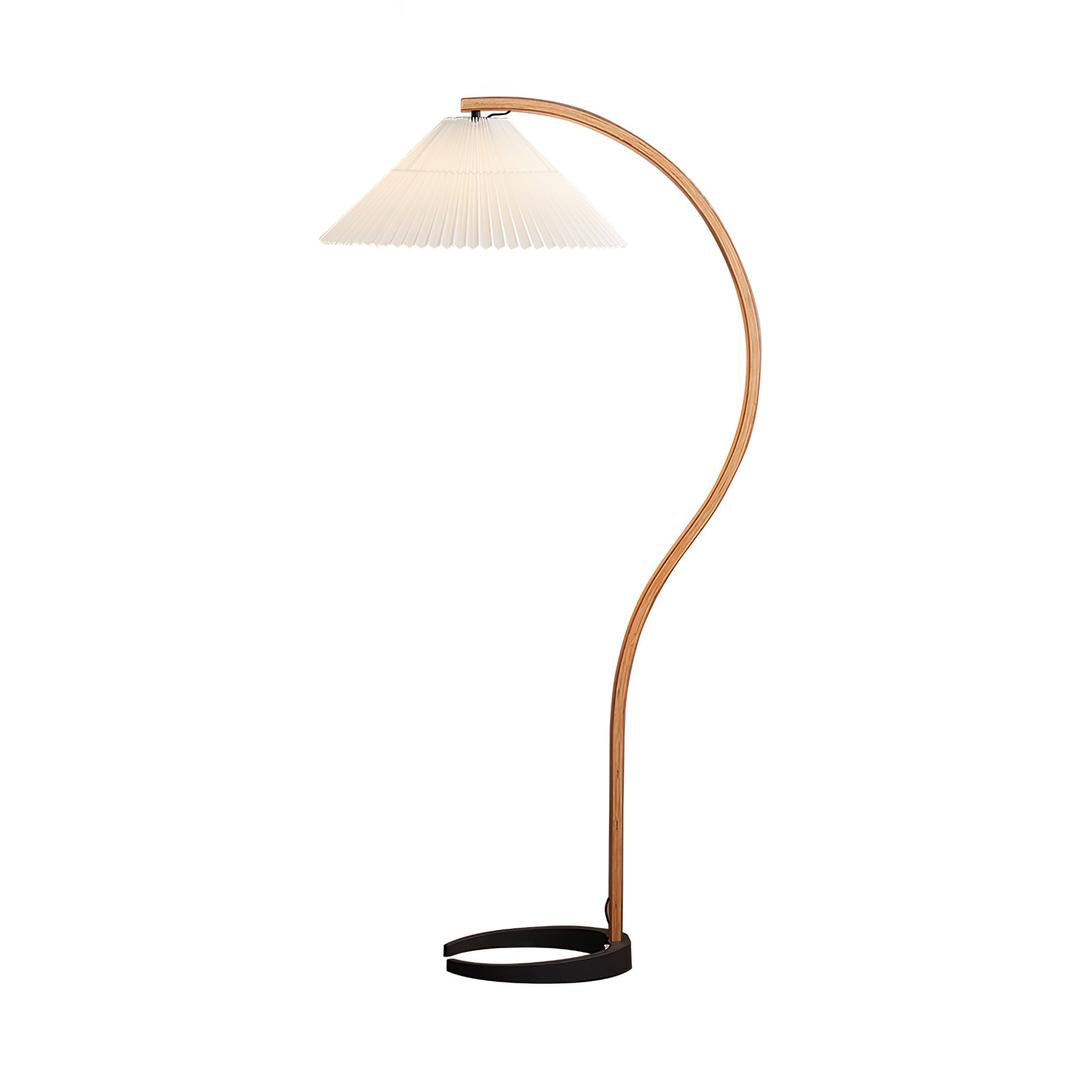 Lampe sur pied en bois avec abat-jour plissé