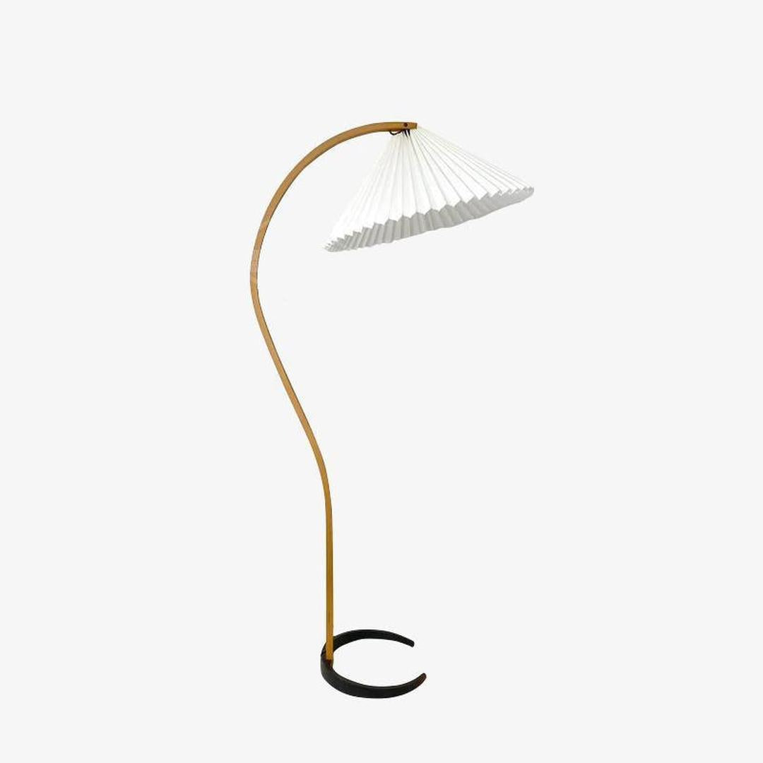 Lampe sur pied en bois avec abat-jour plissé
