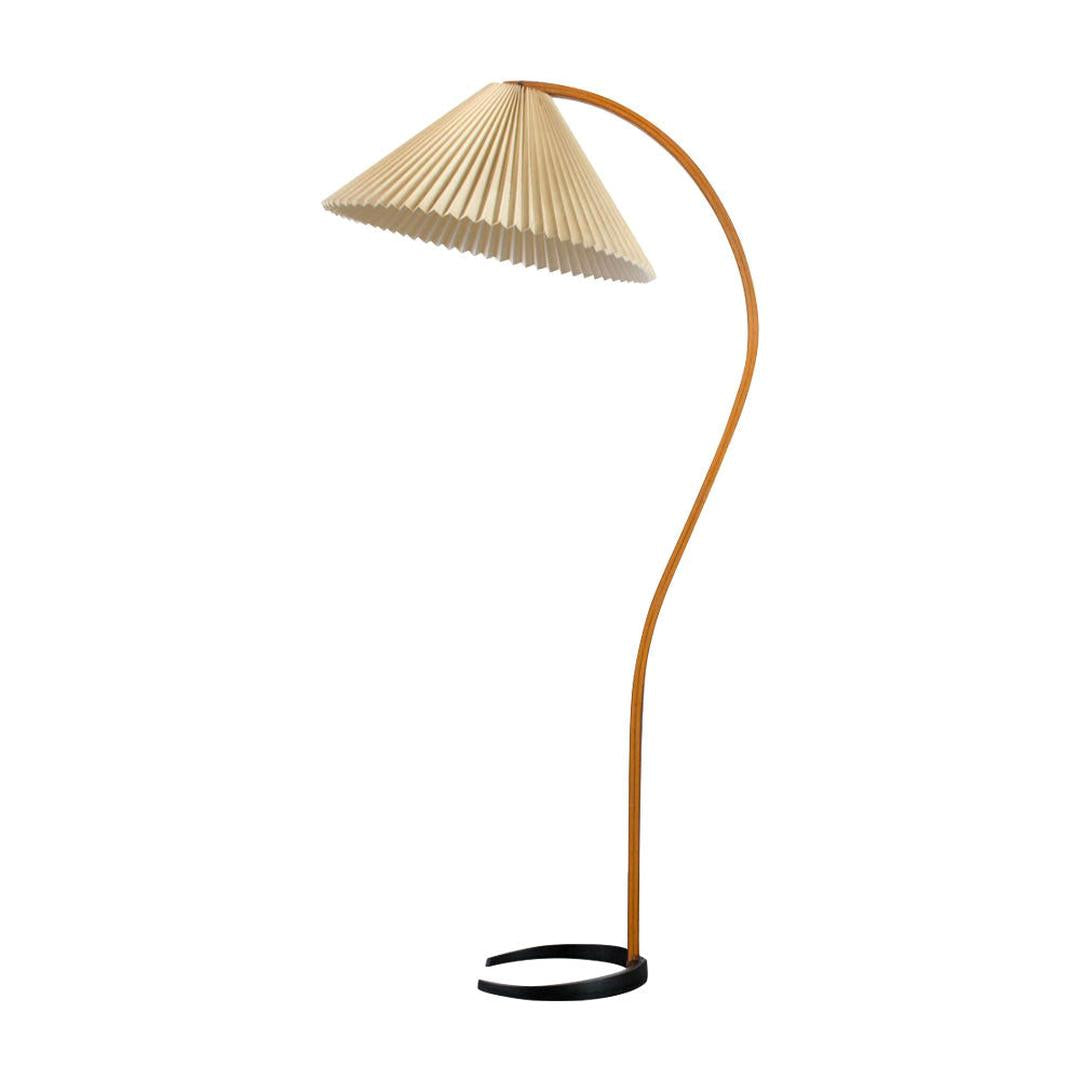 Lampe sur pied en bois avec abat-jour plissé