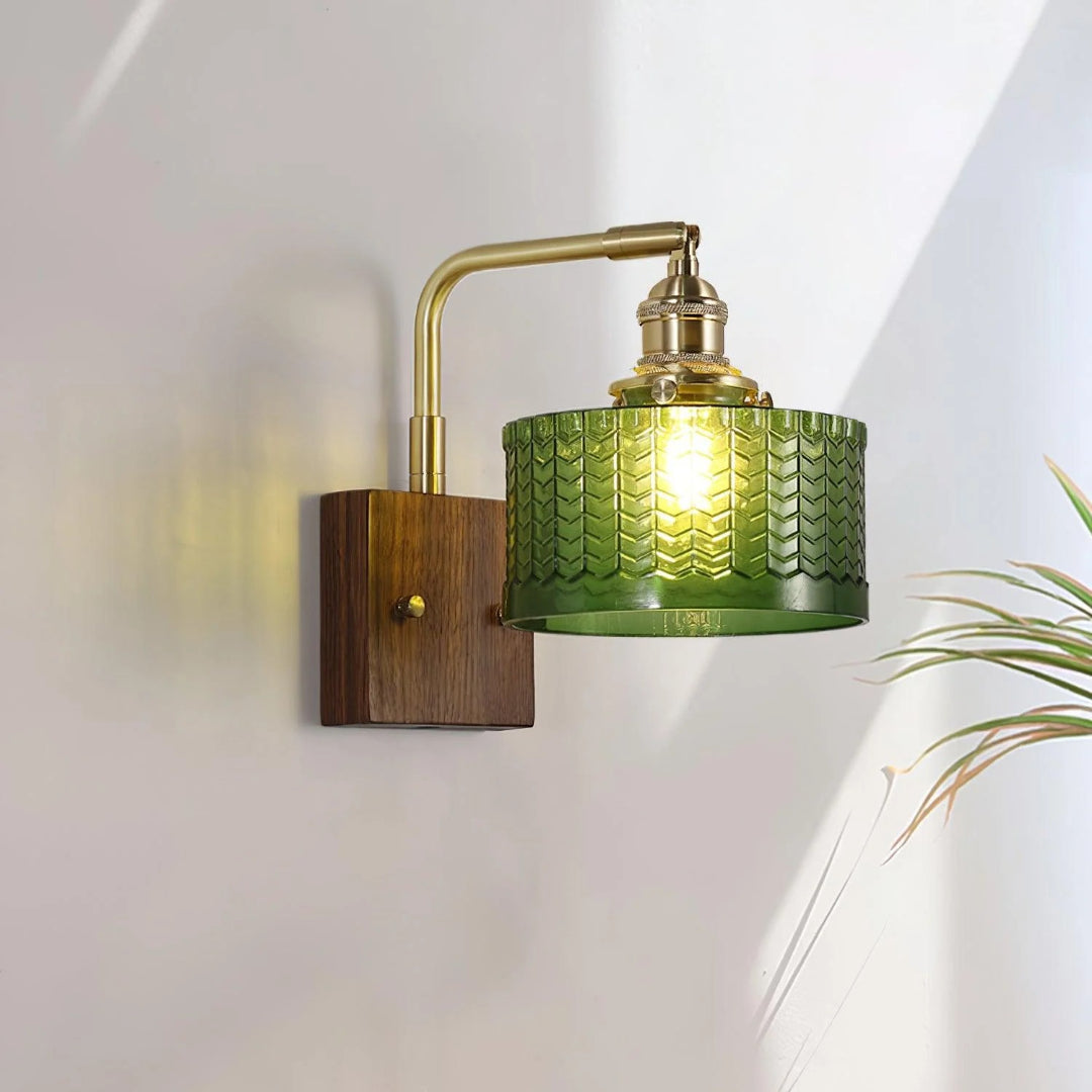 Vintage szklana lampa ścienna z wzorem