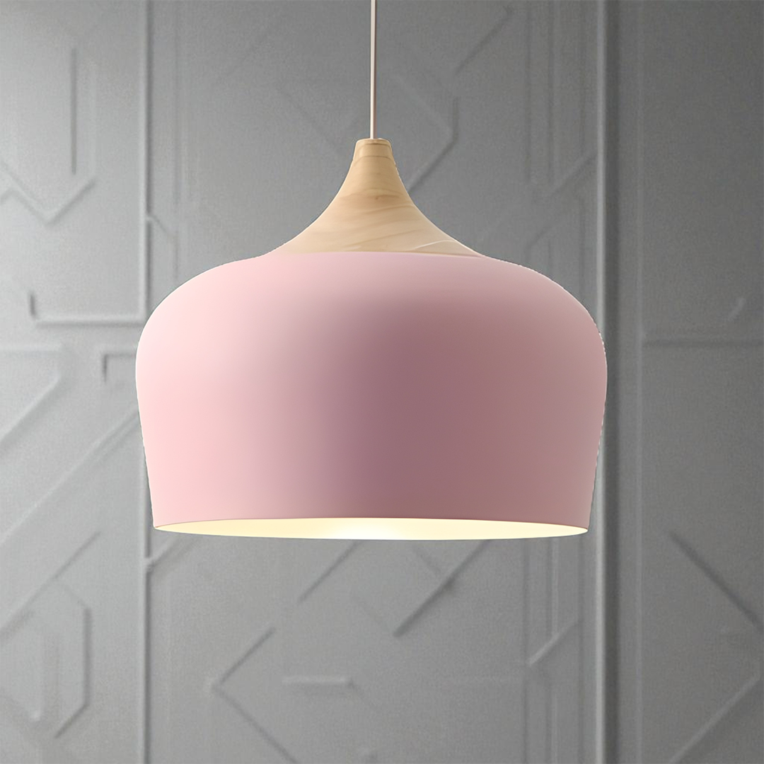 Lampa Wisząca Metal I Drewno | Pastelowa