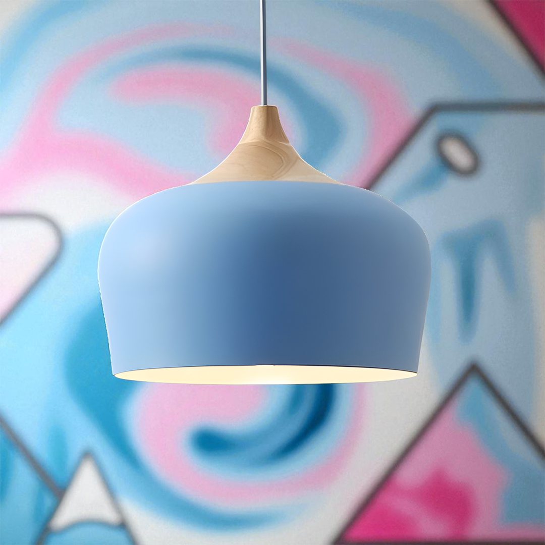 Lampa Wisząca Metal I Drewno | Pastelowa