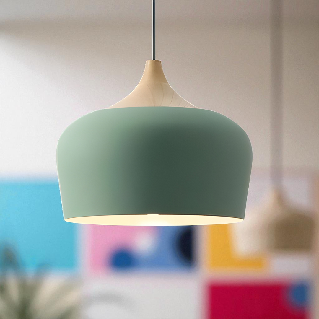 Lampa Wisząca Metal I Drewno | Pastelowa
