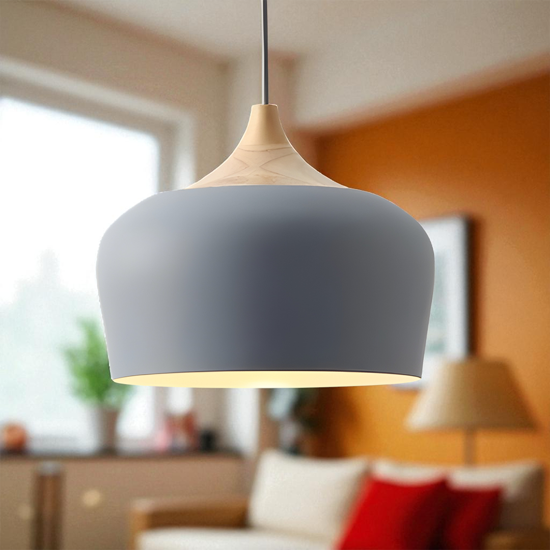 Lampa Wisząca Metal I Drewno | Pastelowa