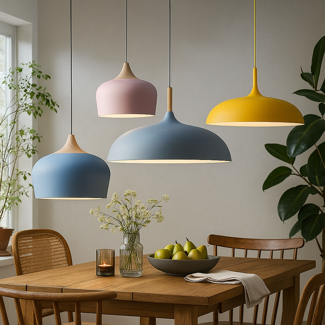 Lampa Wisząca Metal I Drewno | Pastelowa