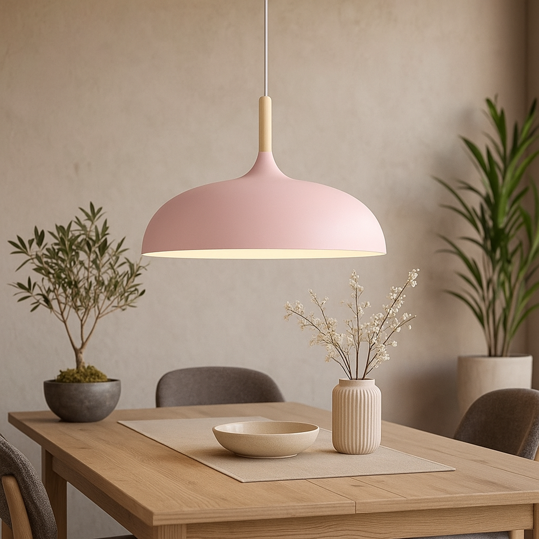 Lampa Wisząca Metal I Drewno | Pastelowa