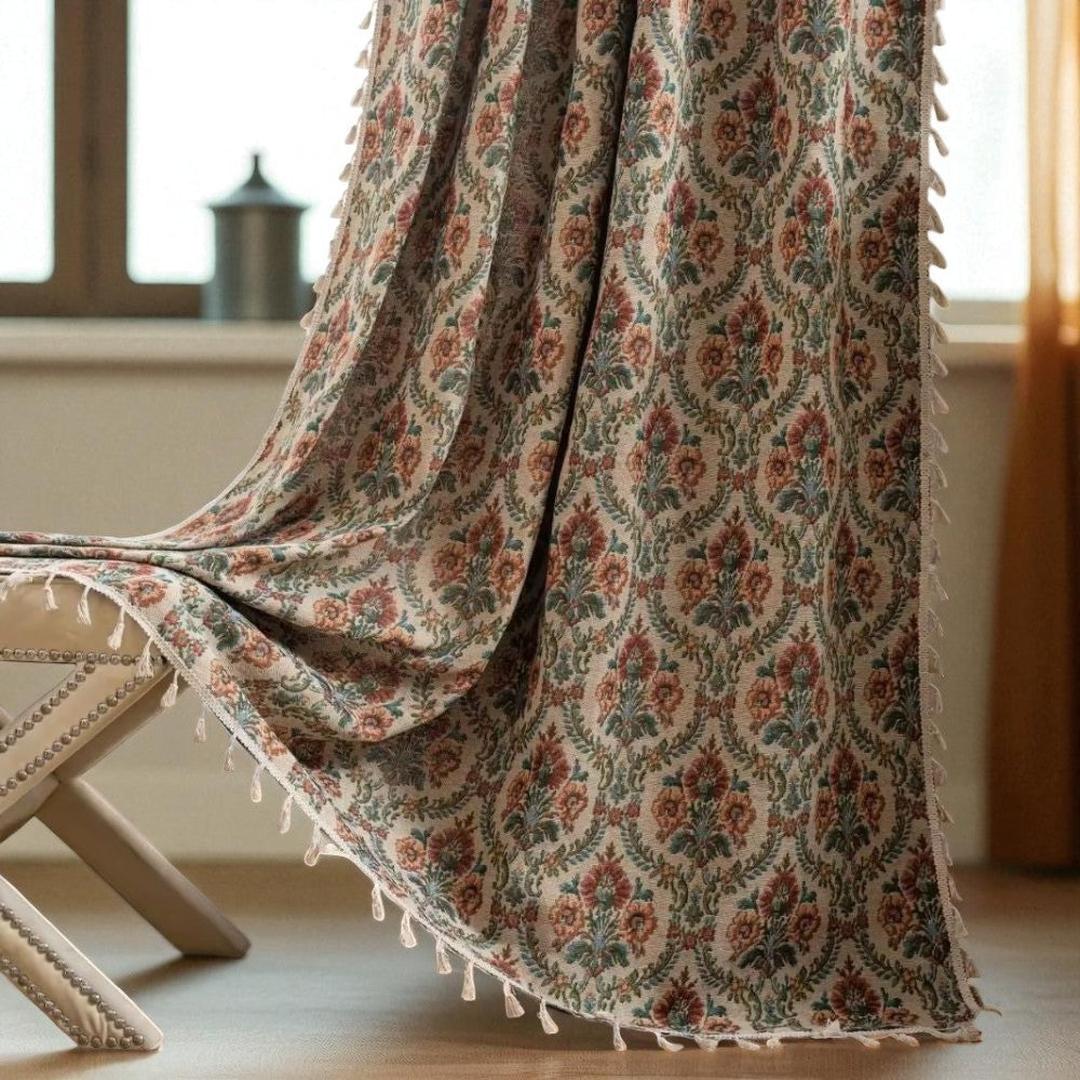 Zasłona Boho-Chic Kwiatowa Z Frędzlami | Można Prać W Pralce