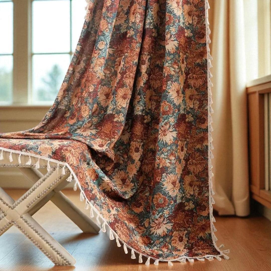 Zasłona Boho-Chic Kwiatowa Z Frędzlami | Można Prać W Pralce