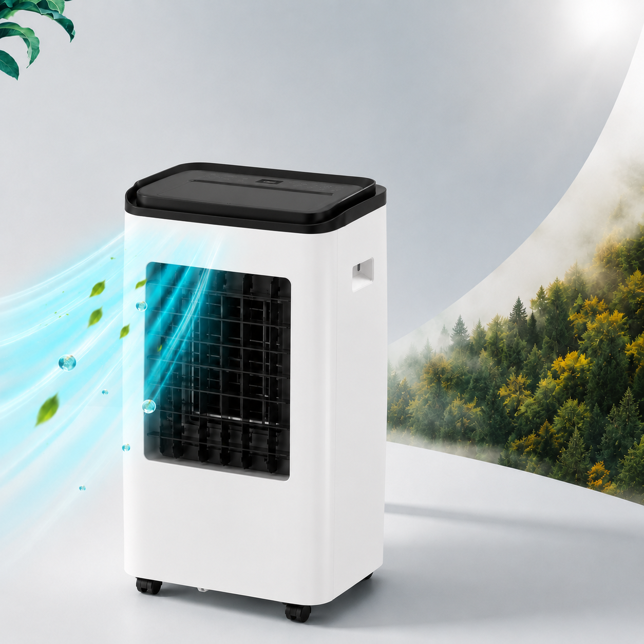 Przenośny klimatyzator 12000 BTU, biały, widok z boku