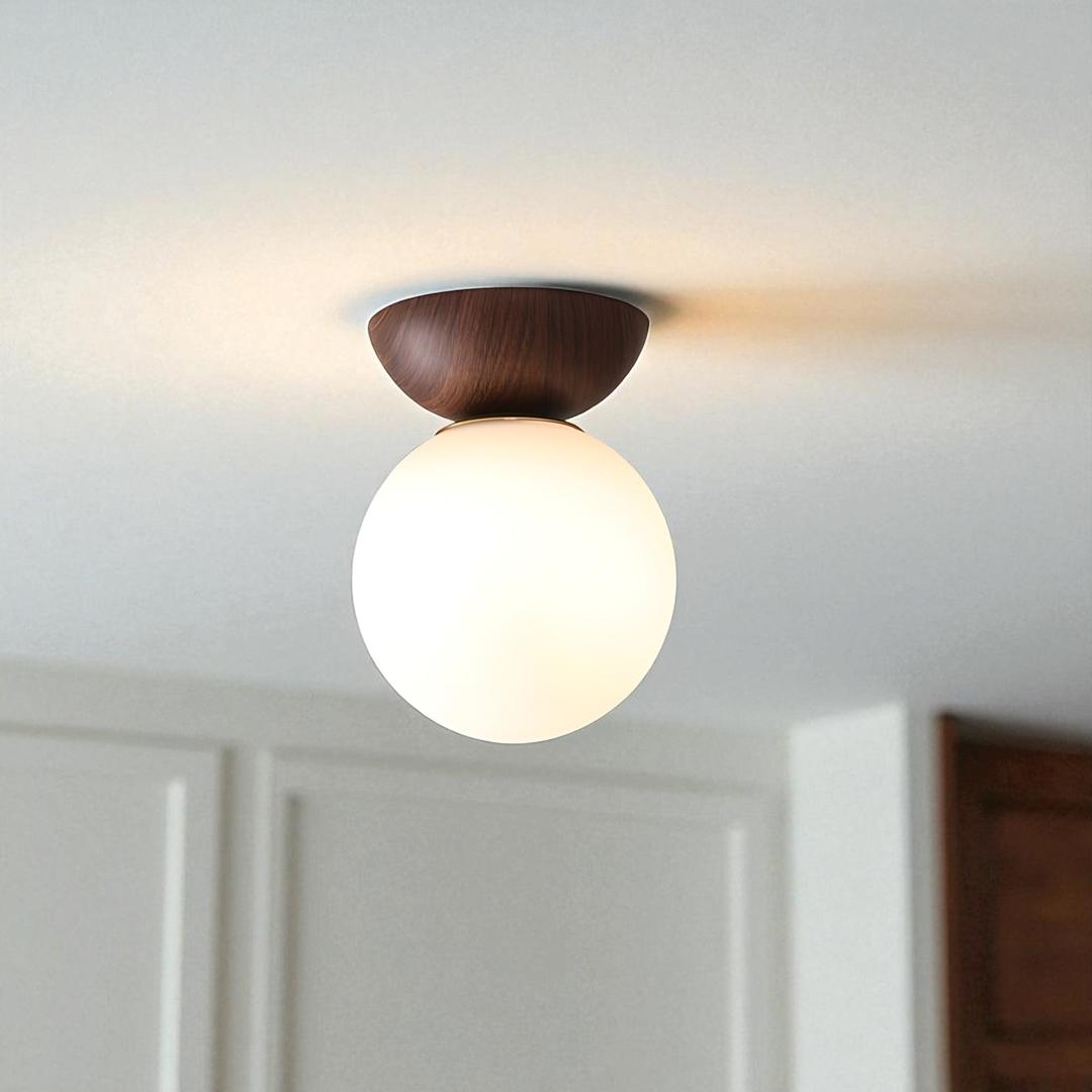 Szklana kula lampa sufitowa z drewna i żelaza | Skandynawski