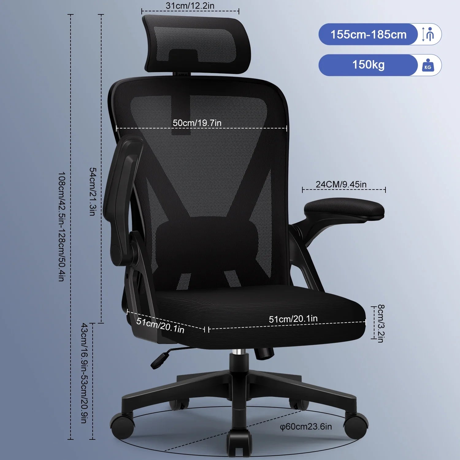 Ergonomiczny Fotel Biurowy z Zagłówkiem, Regulowany