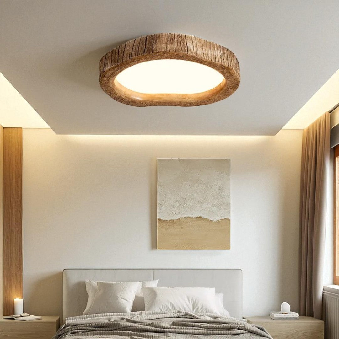 Lampa sufitowa do sypialni z drewnianą ramką | Designerska