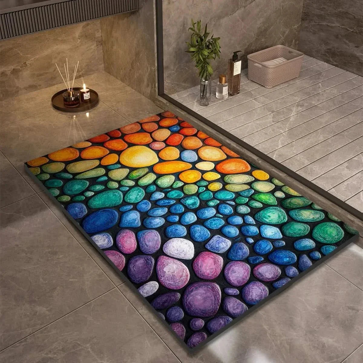 Mata Łazienkowa we Wzór Kamyków 3D, Szybkoschnąca, Ziemia Okrzemkowa