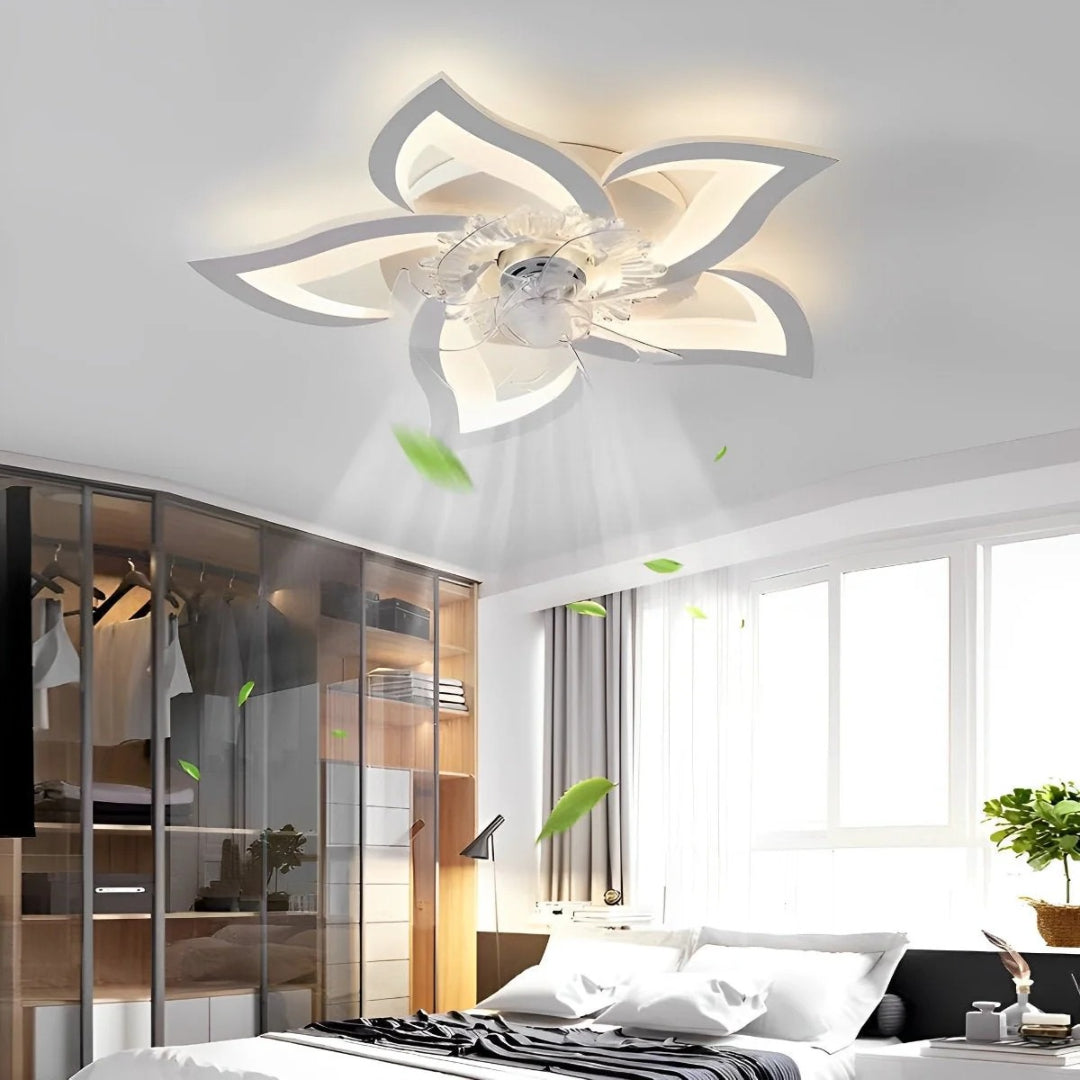 Kwiatowy wentylator sufitowy z lampą LED