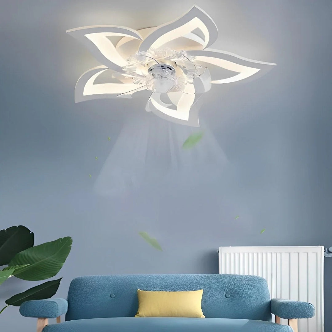 Kwiatowy wentylator sufitowy z lampą LED